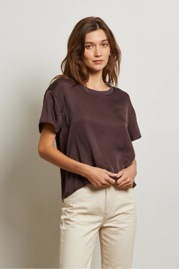 perfectwhitetee - Cocoa Delphine Luxe Satin Crewneck Tee