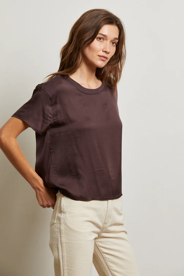 perfectwhitetee - Cocoa Delphine Luxe Satin Crewneck Tee