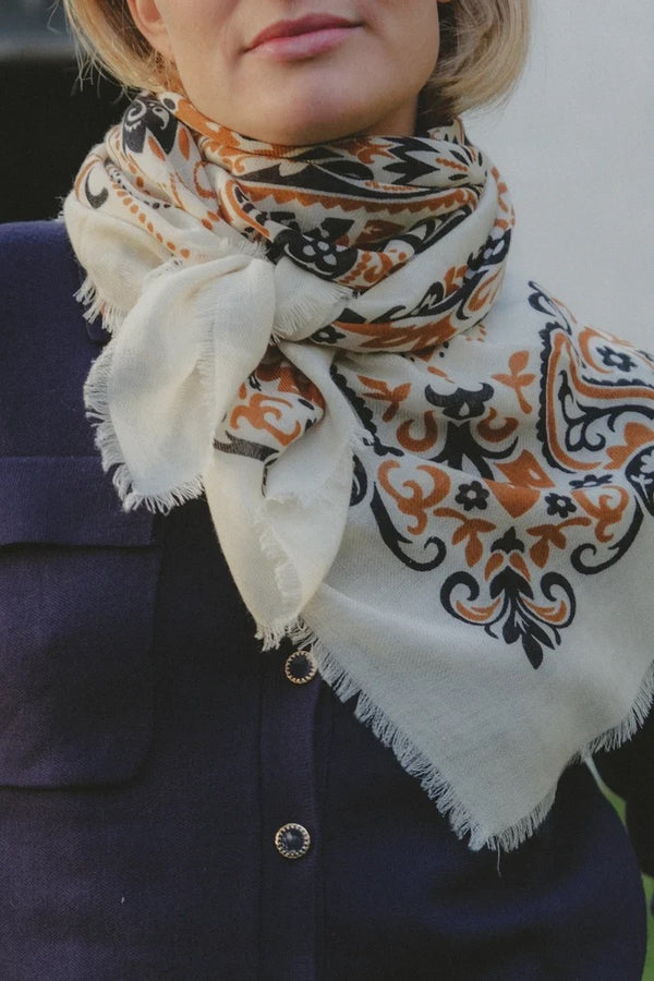 Maison Lecomte Flament - Foulard Bandana Lait et Camel / Wool + Silk