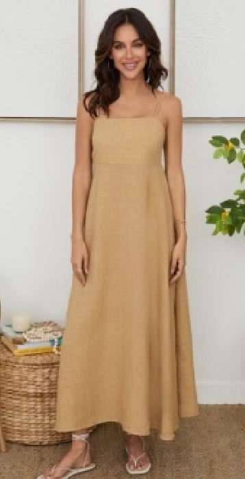 Milio Milano - Linen Adjustable Strap Ruched Back Maxi Dress