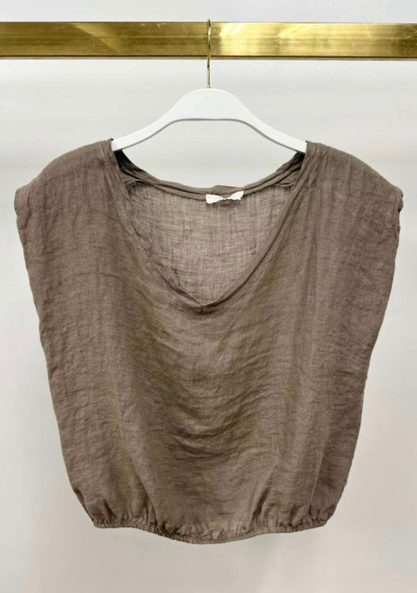 Milio Milano - Linen V-Neck Elastic Waist Sleeveless Top