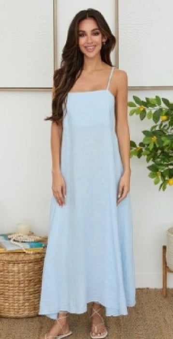 Milio Milano - Linen Adjustable Strap Ruched Back Maxi Dress