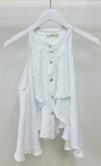 Milio Milano - Linen Ruffled Button Down Sleeveless Top