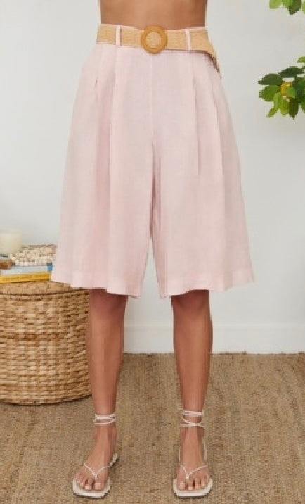 Milio Milano - Linen Wide-Leg Bermuda Shorts With Jute Belt