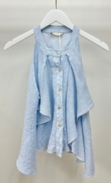 Milio Milano - Linen Ruffled Button Down Sleeveless Top