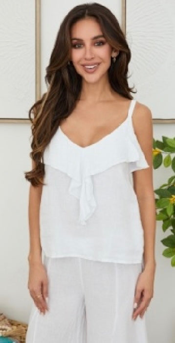 Milio Milano - Adjustable Strap Ruffled Linen Top
