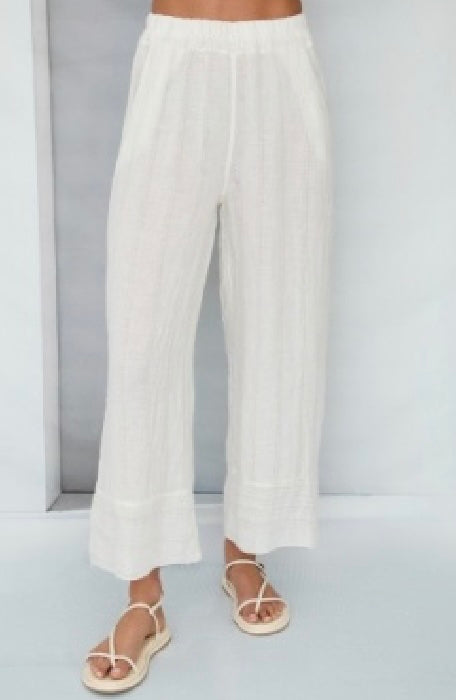 Milio Milano - Texture Stripe Wide Leg Raw Edge Pants With Pockets