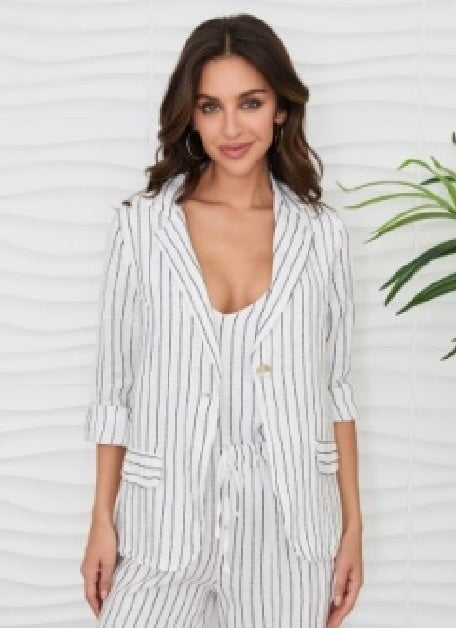 Milio Milano - Texture Stripe Single Button Blazer W/ Flap Pockets