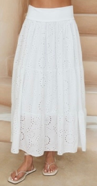 Milio Milano - Tiered Eyelet Maxi Skirt With Soft Waistband