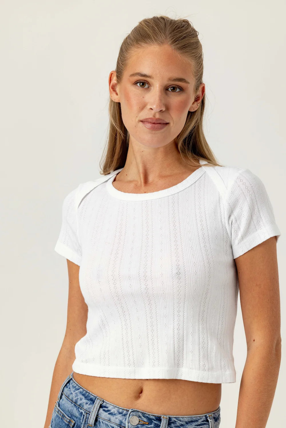 SUNDAYS - White Pointelle Baby Brother Tee