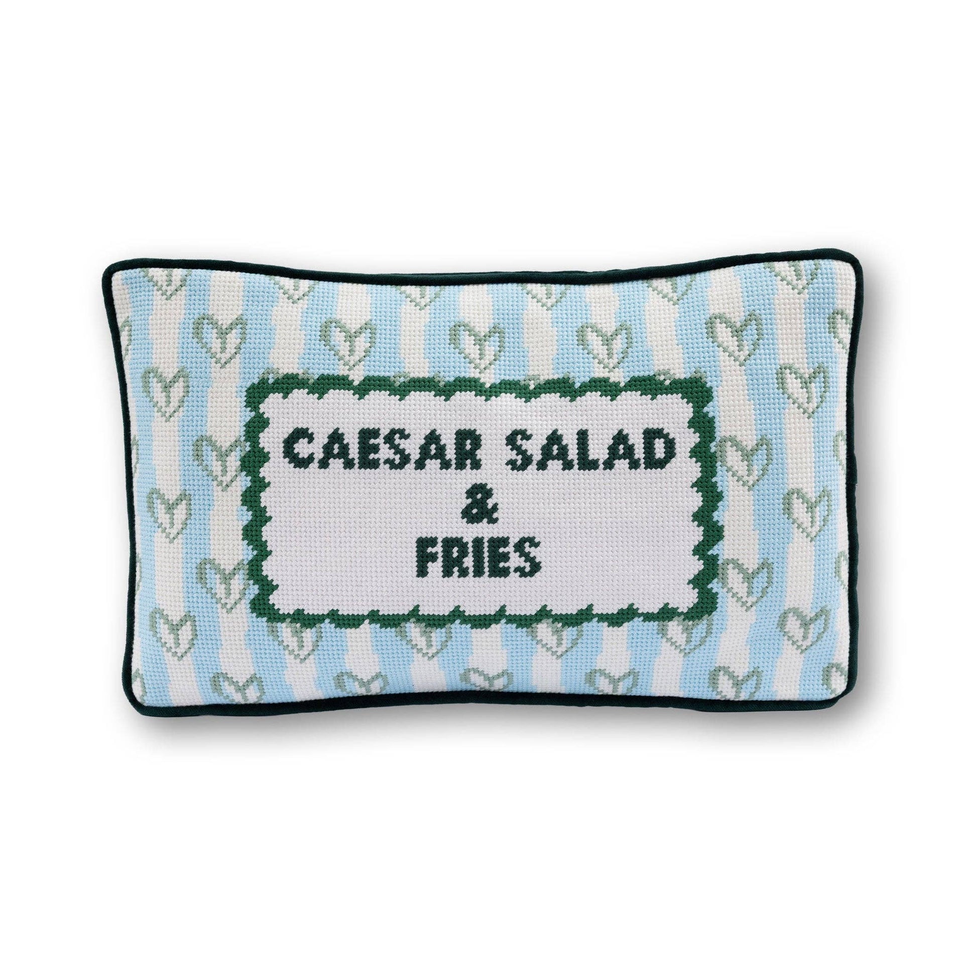 Girl Dinner Needlepoint Pillow - Caesar Salad & Fries