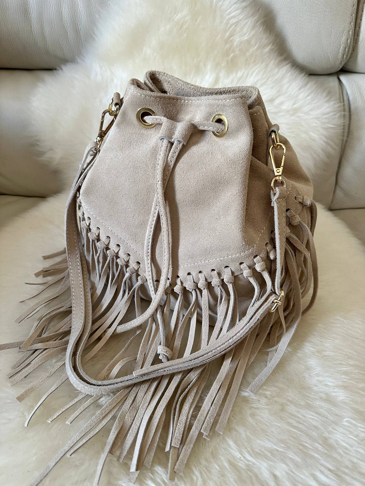 Zh Leather Bags - SUEDE BUCKET - fringes