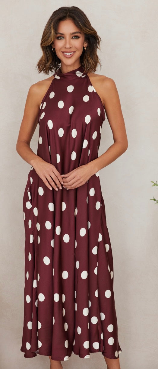 Milio Milano - Polka Dot Mock Neck Maxi Dress