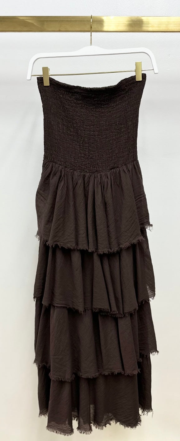 Milio Milano - Cotton Smock Top Frayed Tiered Maxi Dress