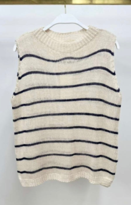 Milio Milano - Striped Sleeveless Crew Neck Knit Top