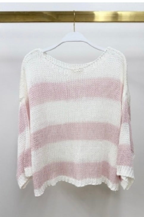 Milio Milano - Striped Crew Neck Open Knit Crochet Top