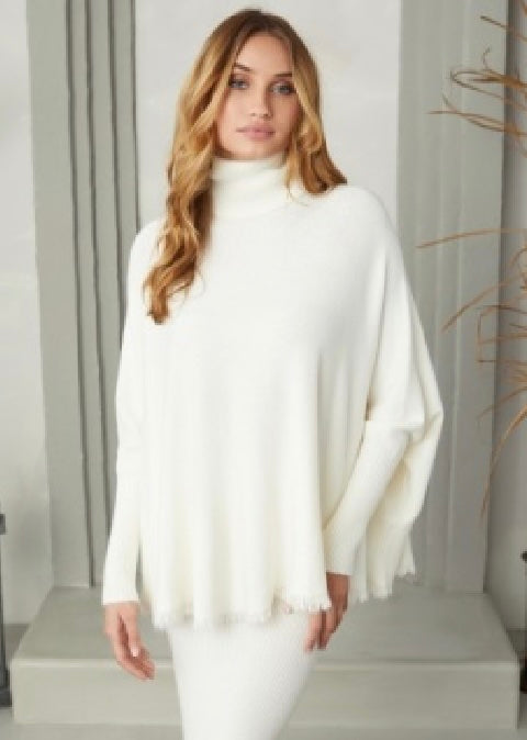 Milio Milano - Italian Fringe Hem Turtleneck Long Sleeve Knit Sweater