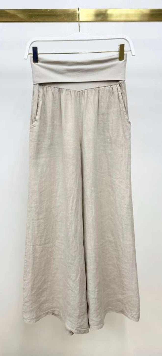 Milio Milano - Fold Over Waist Palazzo Linen Pant