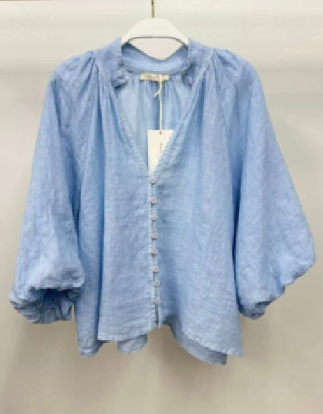 Milio Milano - Linen Balloon Sleeve V-Neck Blouse