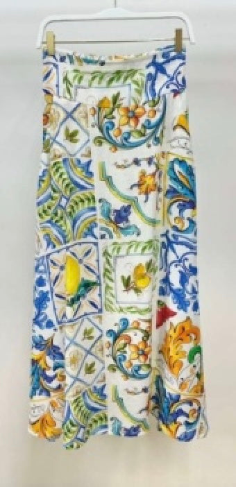 Milio Milano - The Floral Tile Print Elastic Waistband Midi Skirt