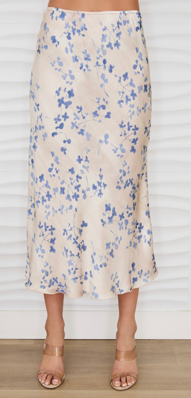 Milio Milano - Clover Floral Leaf Print Silky Maxi Skirt