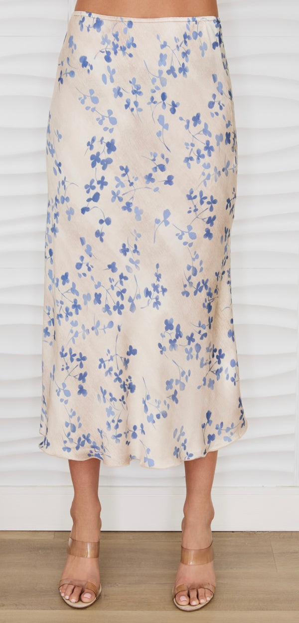 Milio Milano - Clover Floral Leaf Print Silky Maxi Skirt