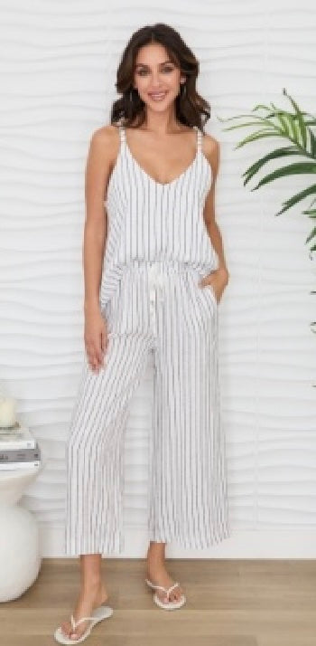 Milio Milano - Textured Stripe Drawstring Waistband Wide Leg Linen Pants