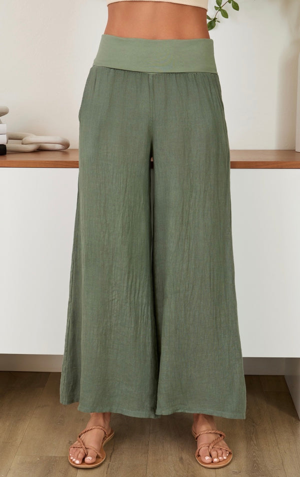 Milio Milano - Fold Over Waist Palazzo Linen Pant
