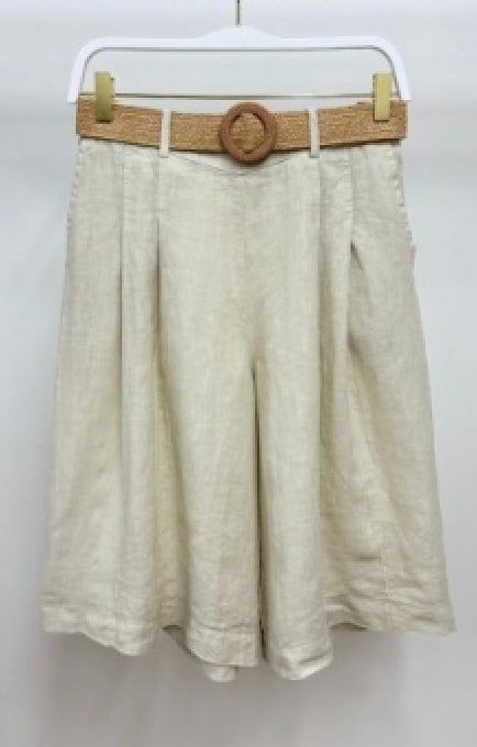 Milio Milano - Linen Wide-Leg Bermuda Shorts With Jute Belt