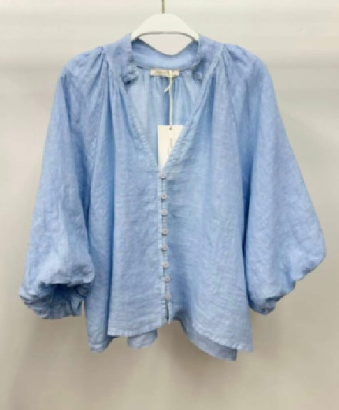 Milio Milano - Linen Balloon Sleeve V-Neck Blouse